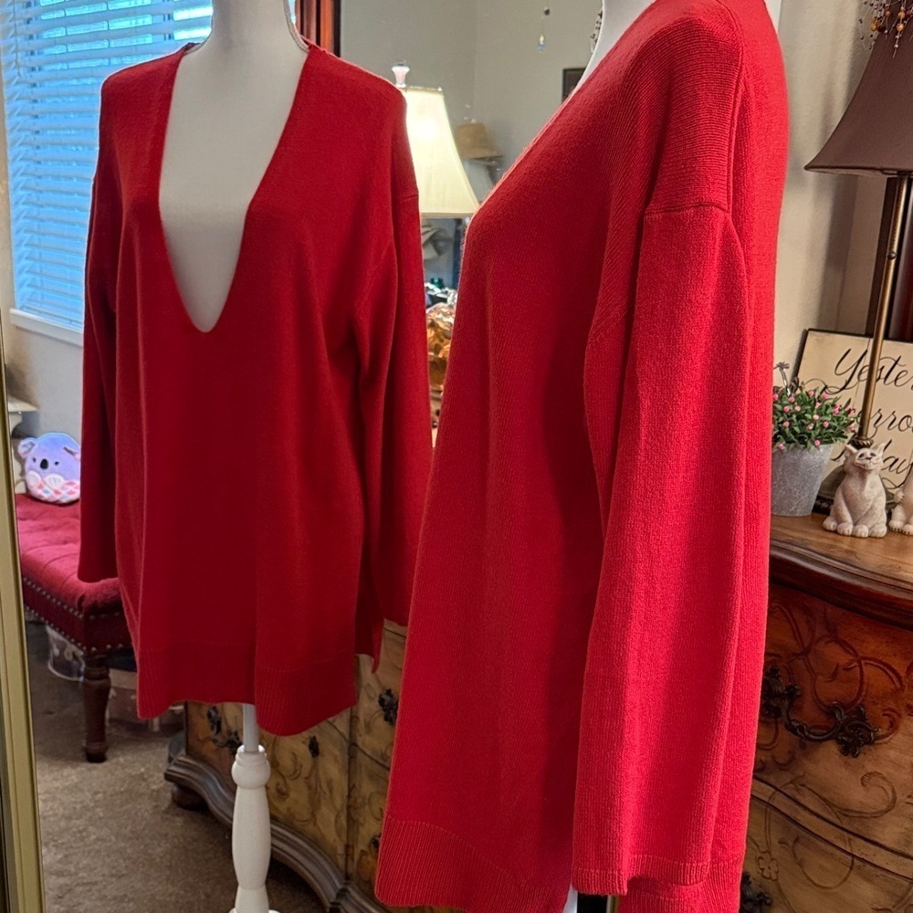 Zara V-Neck Sweater in Bold Red - Picture 5 of 10